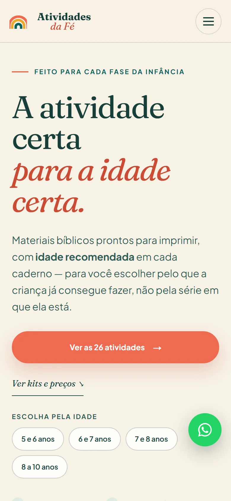 Site Atividades da Fé no celular
